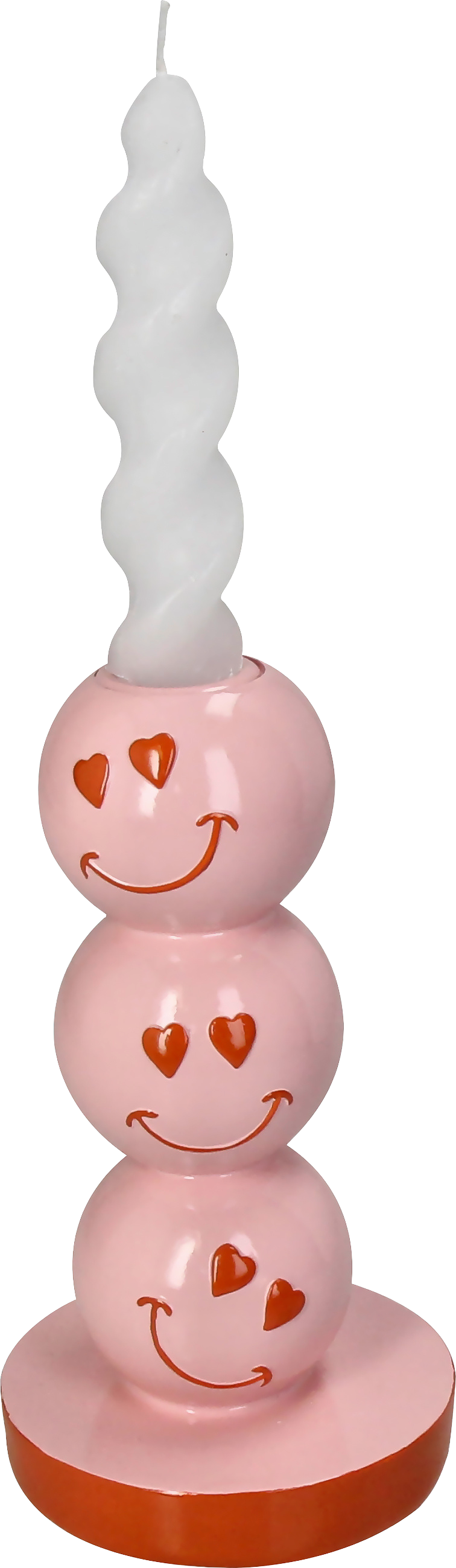 Stabkerzenhalter aus Polyresin "Smiley", pink (9x9x16,5 cm)