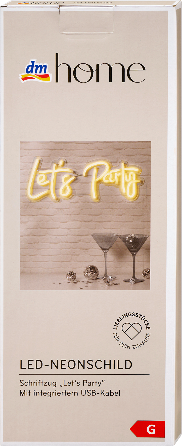 LED-Neonschild "Let's party" mit USB-Kabel (9,5x9,5x10,7 cm)